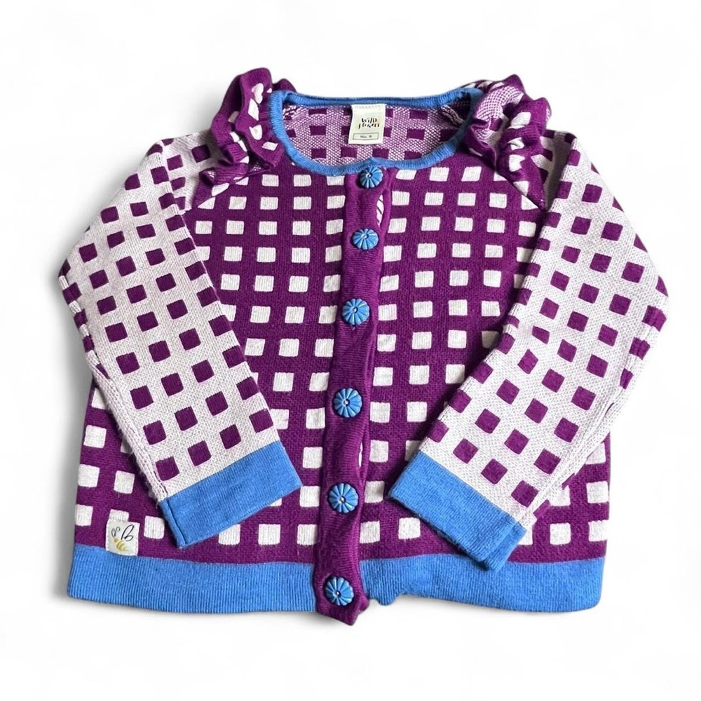 Wild Flowers Kids Knit Cardigan Funky Fun Colorful Ruffled Contrast Pattern
